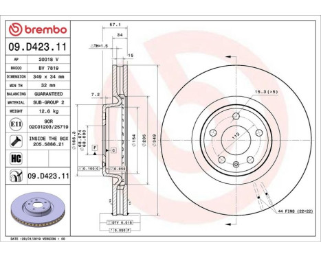 Bromsskiva COATED DISC LINE 09.D423.11 Brembo, bild 2