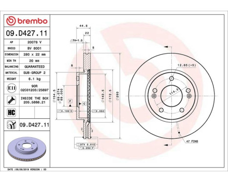 Bromsskiva COATED DISC LINE 09.D427.11 Brembo, bild 2