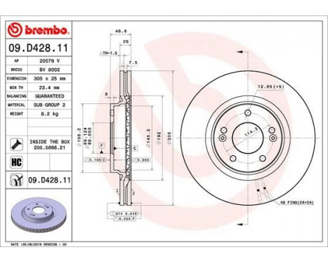 Bromsskiva COATED DISC LINE 09.D428.11 Brembo, bild 2