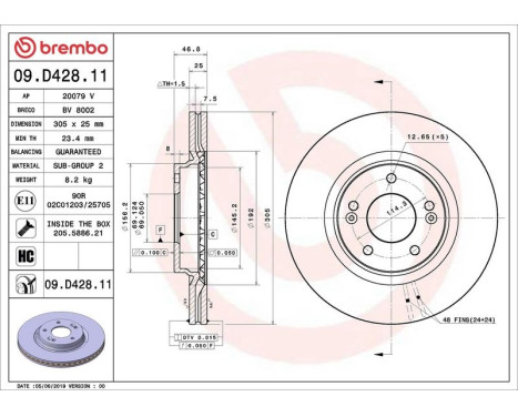 Bromsskiva COATED DISC LINE 09.D428.11 Brembo, bild 2