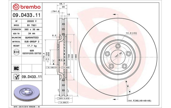 Bromsskiva COATED DISC LINE 09.D433.11 Brembo