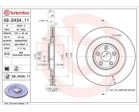 Bromsskiva COATED DISC LINE 09.D434.11 Brembo, bild 2