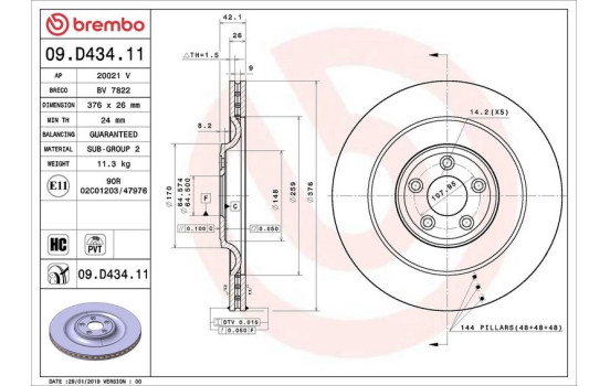 Bromsskiva COATED DISC LINE 09.D434.11 Brembo