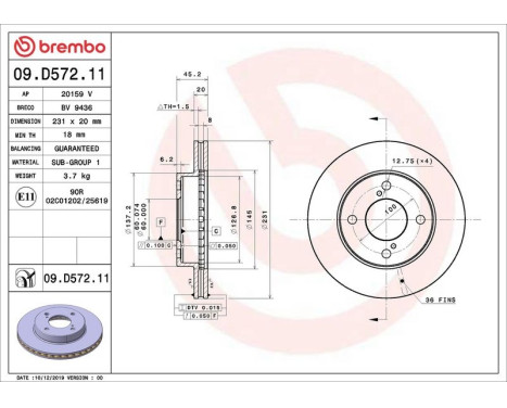 Bromsskiva COATED DISC LINE 09.D572.11 Brembo, bild 2
