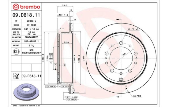 Bromsskiva COATED DISC LINE 09.D618.11 Brembo