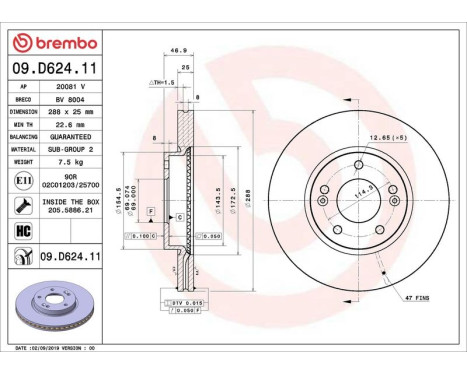 Bromsskiva COATED DISC LINE 09.D624.11 Brembo, bild 2