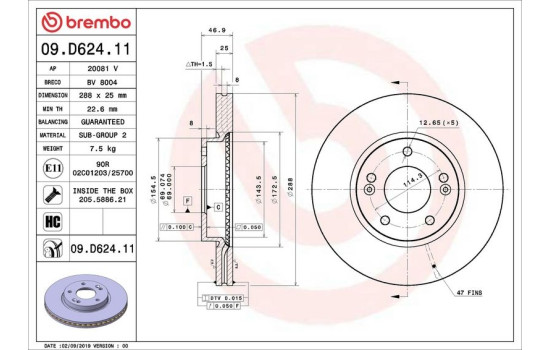 Bromsskiva COATED DISC LINE 09.D624.11 Brembo, bild 2