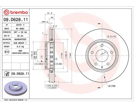Bromsskiva COATED DISC LINE 09.D628.11 Brembo, bild 2