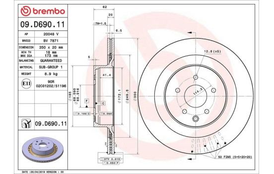 Bromsskiva COATED DISC LINE 09.D690.11 Brembo