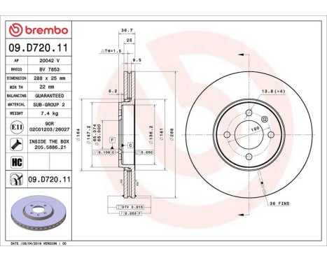 Bromsskiva COATED DISC LINE 09.D720.11 Brembo, bild 2