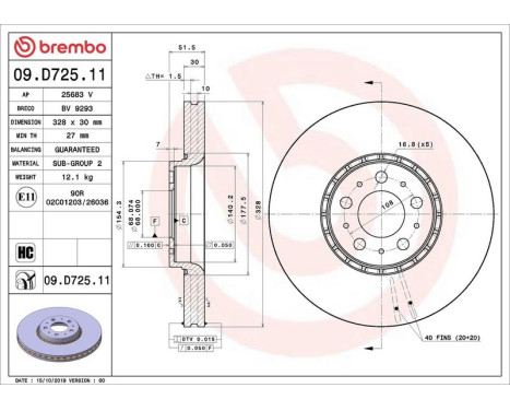 Bromsskiva COATED DISC LINE 09.D725.11 Brembo, bild 2