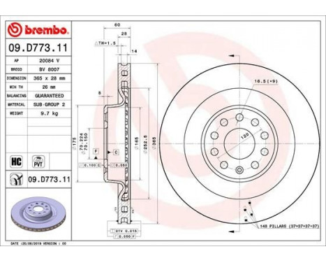 Bromsskiva COATED DISC LINE 09.D773.11 Brembo