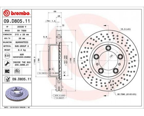 Bromsskiva COATED DISC LINE 09.D805.11 Brembo