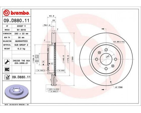 Bromsskiva COATED DISC LINE 09.D880.11 Brembo