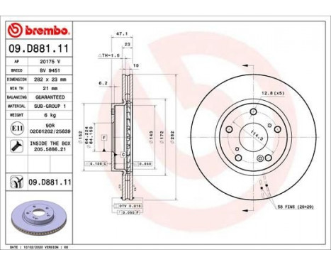 Bromsskiva COATED DISC LINE 09.D881.11 Brembo