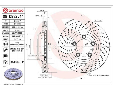 Bromsskiva COATED DISC LINE 09.D932.11 Brembo