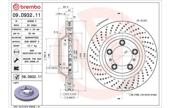 Bromsskiva COATED DISC LINE 09.D932.11 Brembo