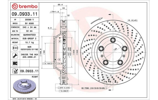 Bromsskiva COATED DISC LINE 09.D933.11 Brembo