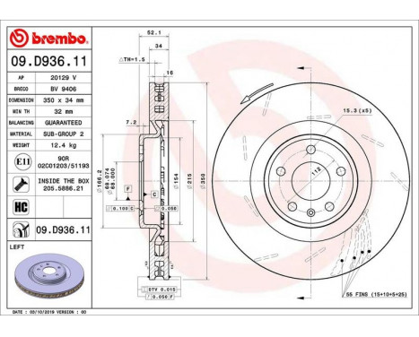 Bromsskiva COATED DISC LINE 09.D936.11 Brembo