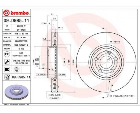 Bromsskiva COATED DISC LINE 09.D985.11 Brembo