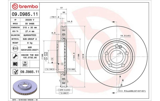Bromsskiva COATED DISC LINE 09.D985.11 Brembo