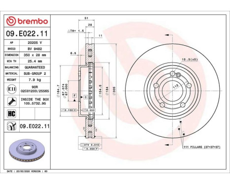 Bromsskiva COATED DISC LINE 09.E022.11 Brembo, bild 2
