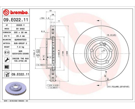 Bromsskiva COATED DISC LINE 09.E022.11 Brembo, bild 2