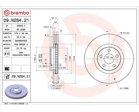 Bromsskiva COATED DISC LINE 09.N284.21 Brembo, bild 2