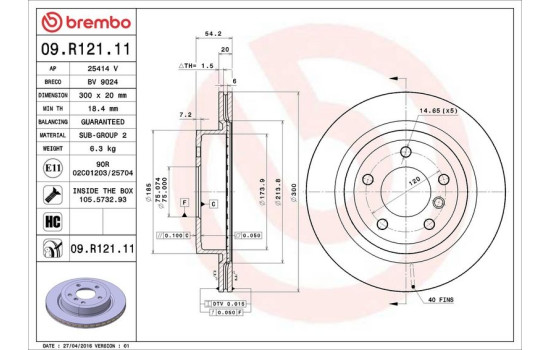Bromsskiva COATED DISC LINE 09.R121.11 Brembo, bild 3
