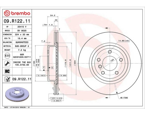 Bromsskiva COATED DISC LINE 09.R122.11 Brembo, bild 3