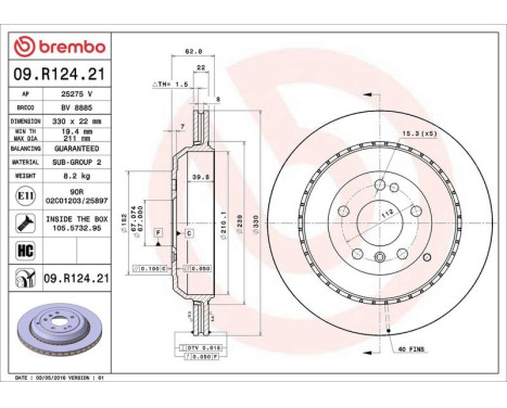 Bromsskiva COATED DISC LINE 09.R124.21 Brembo, bild 3