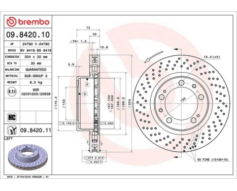 Bromsskiva COATED DISC LINE 09842011 Brembo, bild 3