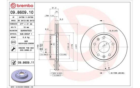 Bromsskiva COATED DISC LINE 09860911 Brembo, bild 3