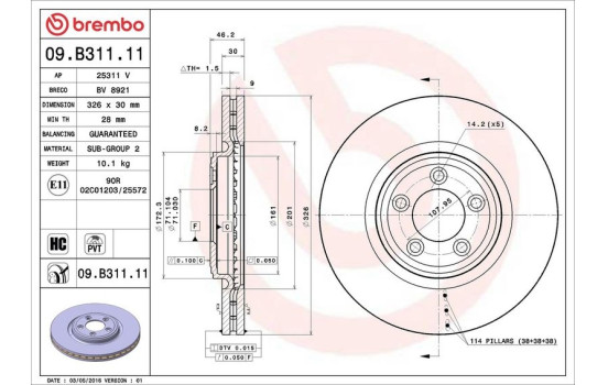Bromsskiva COATED DISC LINE 09B31111 Brembo, bild 2