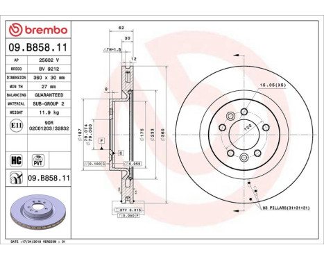 Bromsskiva COATED DISC LINE 09B85811 Brembo, bild 3