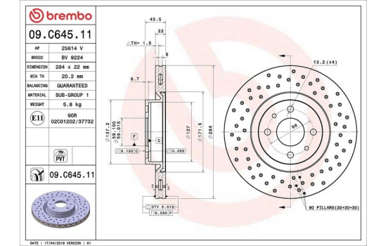 Bromsskiva COATED DISC LINE 09C64511 Brembo, bild 3