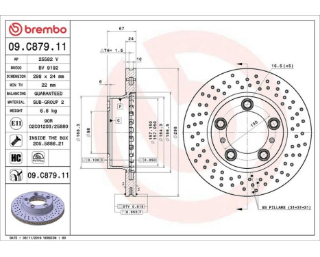 Bromsskiva COATED DISC LINE 09C87911 Brembo, bild 3