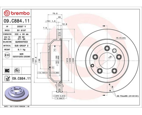 Bromsskiva COATED DISC LINE 09C88411 Brembo, bild 3