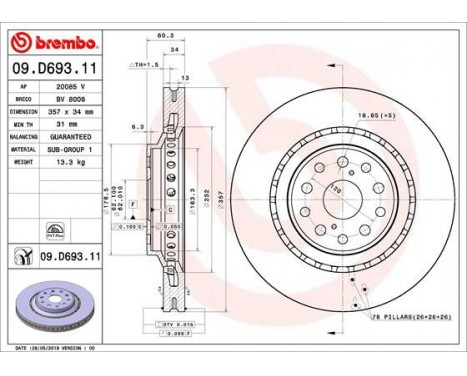 Bromsskiva COATED DISC LINE 09D69311 Brembo, bild 2