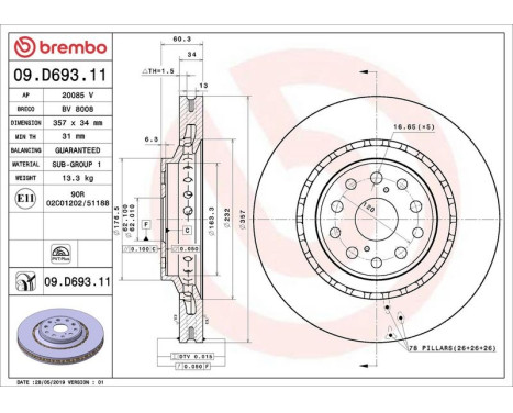 Bromsskiva COATED DISC LINE 09D69311 Brembo, bild 2