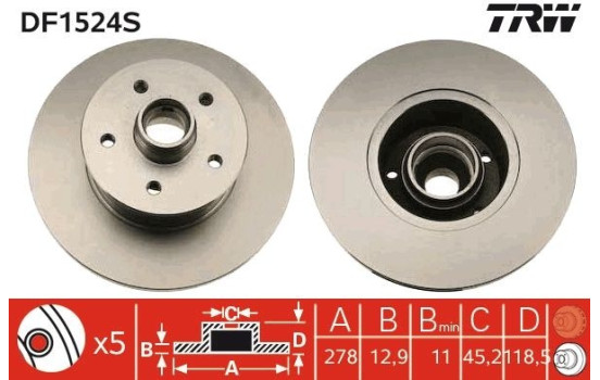 Bromsskiva DF1524S TRW, bild 2