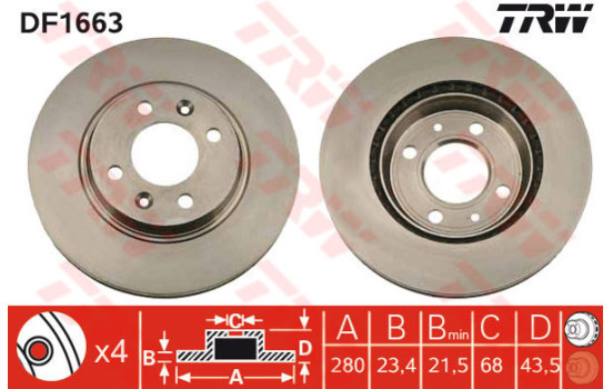 Bromsskiva DF1663 TRW