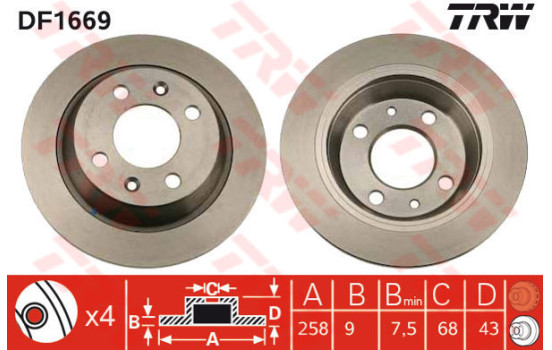 Bromsskiva DF1669 TRW