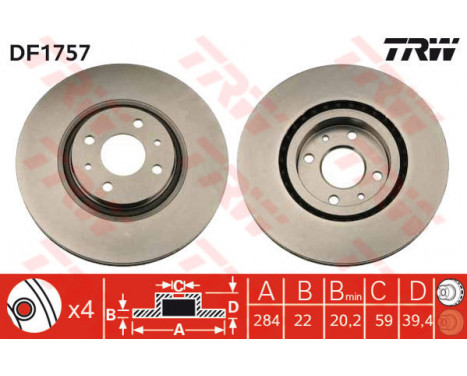 Bromsskiva DF1757 TRW