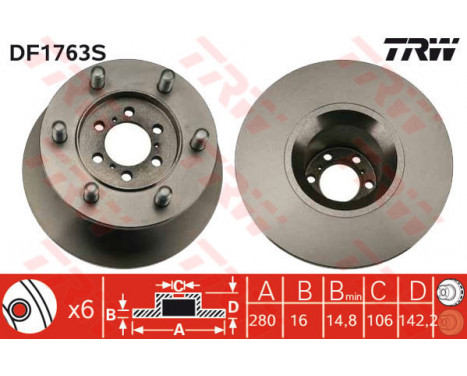 Bromsskiva DF1763S TRW