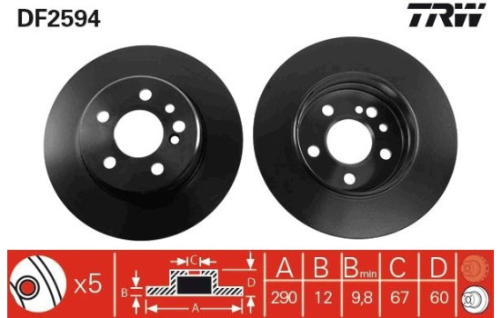 Bromsskiva DF2594 TRW, bild 2