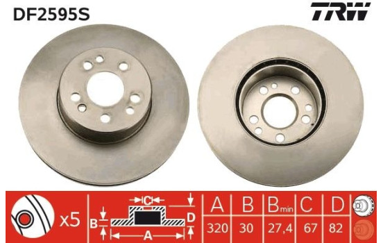 Bromsskiva DF2595S TRW, bild 2
