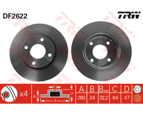 Bromsskiva DF2622 TRW