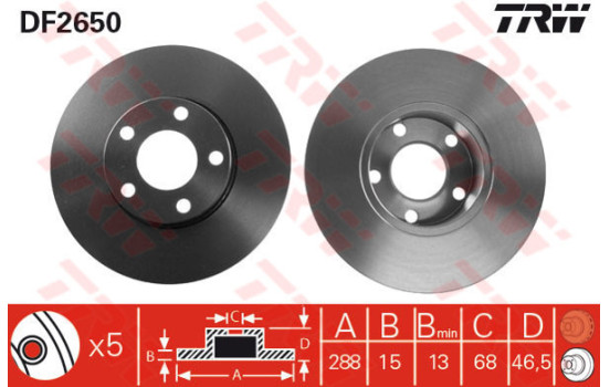 Bromsskiva DF2650 TRW