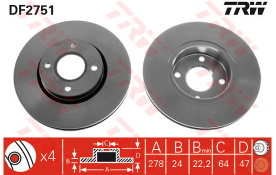 Bromsskiva DF2751 TRW
